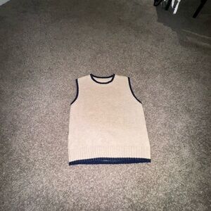 Men's Tan Sweater Vest with Navy Trim